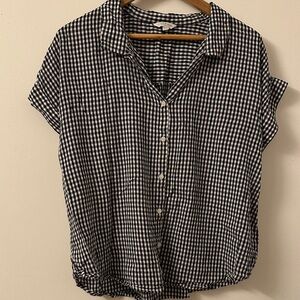 Lucky Brand Black and White Gingham Button Down Shirt L